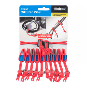 10 regular sized and 2 longer red whips for flexibility in organization
